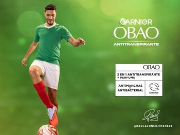 GARNIER, GARNIER OBAO, GARNIER OBAO ACTIVE, ANTITRANSPIRANTE, PERFUME, PROTECCIÓN, FRAGANCIA, RAÚL JIMENÉZ, FUTBOL, SOCCER, DESODORANTE