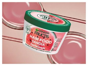 GARNIER, GARNIER FRUCTIS, FRUCTIS HAIR FOOD, HAIR FOOD, MASCARILLAS HAIR FOOD, MASCARILLA PARA CABELLO, TRATAMIENTO DE CABELLO, MASCARILLA 3 USOS EN 1, MASCARILLA SANDIA, HAIR FOOD SANDIA, PELO NORMAL, PELO SUAVE