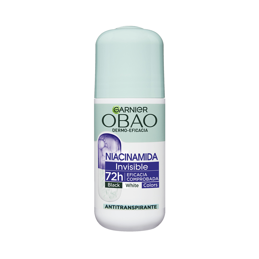 Garnier Obao Dermoeficacia Roll On Niacinamida Invisible Antitranspirante Eficacia Anti Manchas Vegano Crueltyfree Sin Alcohol No irrita la piel Front Shot