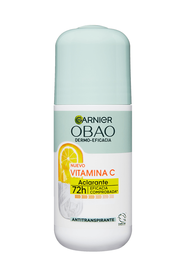 Garnier Obao Dermoeficacia Roll On Vitamina C Aclarante Antitranspirante Eficacia Vegano Cruelty free Sin Alcohol No irrita la piel Front Shot