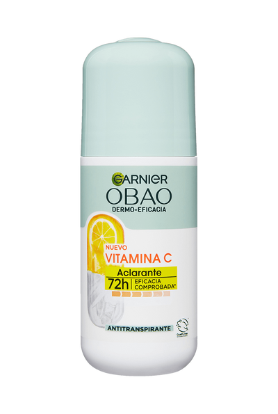 Garnier Obao Dermoeficacia Roll On Vitamina C Aclarante Antitranspirante Eficacia Vegano Cruelty free Sin Alcohol No irrita la piel Front Shot