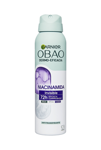 Garnier Obao Dermoeficacia Aerosol Niacinamida Invisible Antitranspirante Eficacia Anti Manchas Vegano Crueltyfree Sin Alcohol No irrita la piel Front Shots