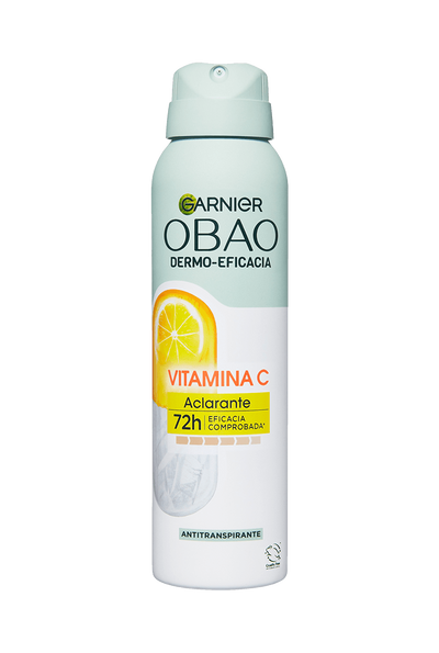 Garnier Obao Dermoeficacia Aerosol Vitamina C Aclarante Antitranspirante Eficacia Vegano Cruelty free Sin Alcohol No irrita la piel Front Shot