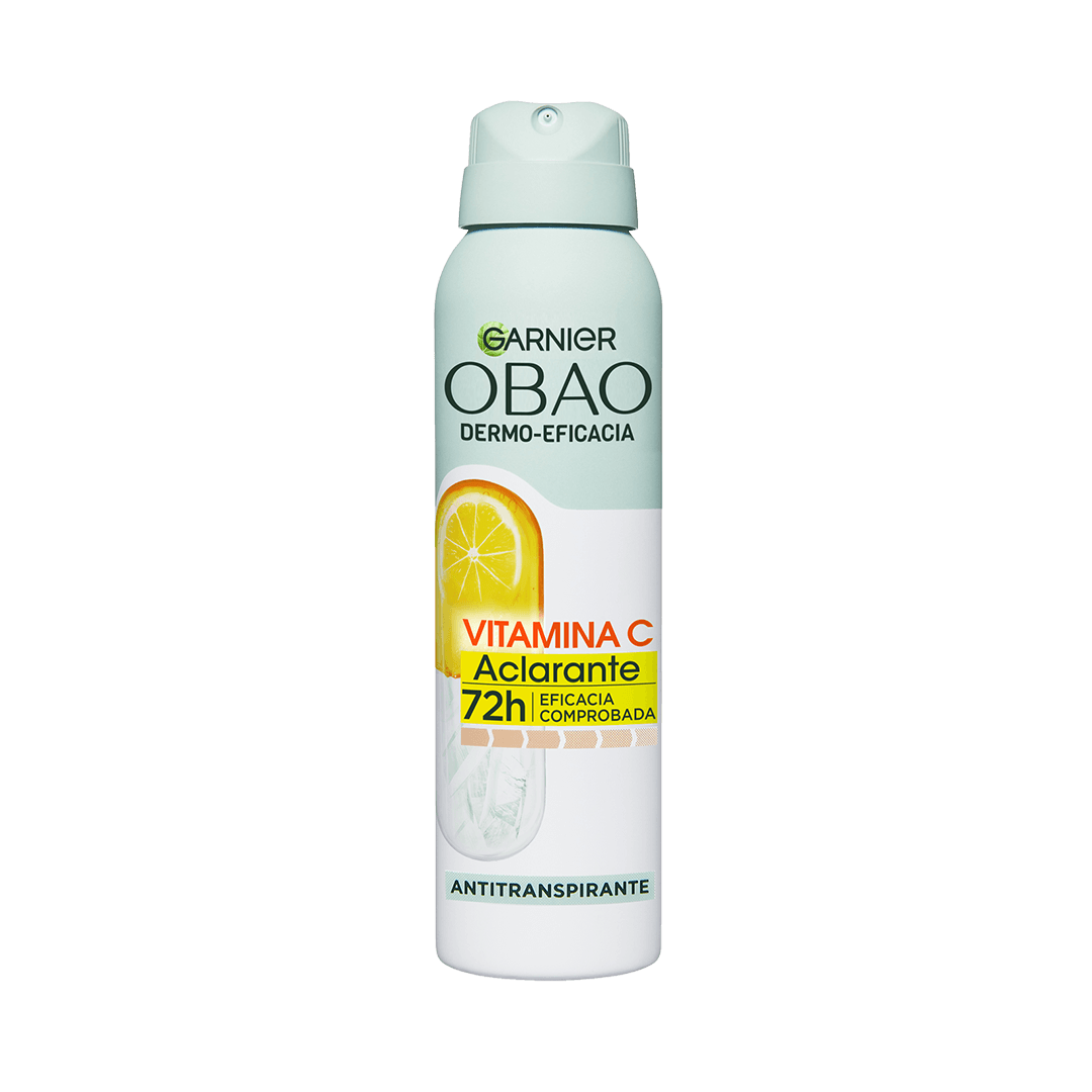 Garnier Obao Dermoeficacia Aerosol Vitamina C Aclarante Antitranspirante Eficacia Vegano Cruelty free Sin Alcohol No irrita la piel Front Shot