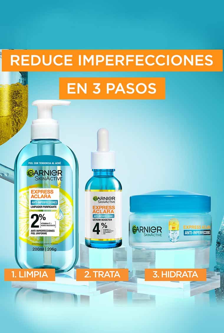 Rutina 3 pasos Antiimperfecciones Garnier Express Aclara