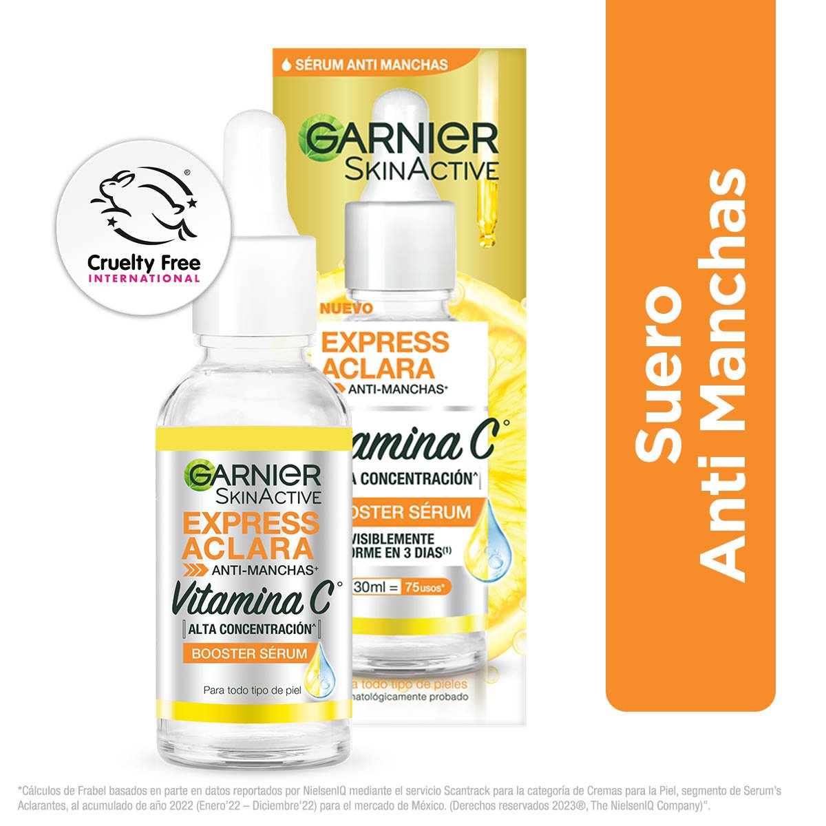 Frente del envase del  producto, Serum anti manchas con Vitamina C
