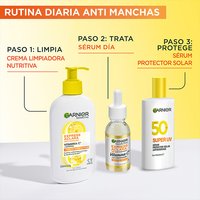 Rutina anti manchas diaria Garnier: limpieza, tratamiento con sérum y protección solar con SPF 50