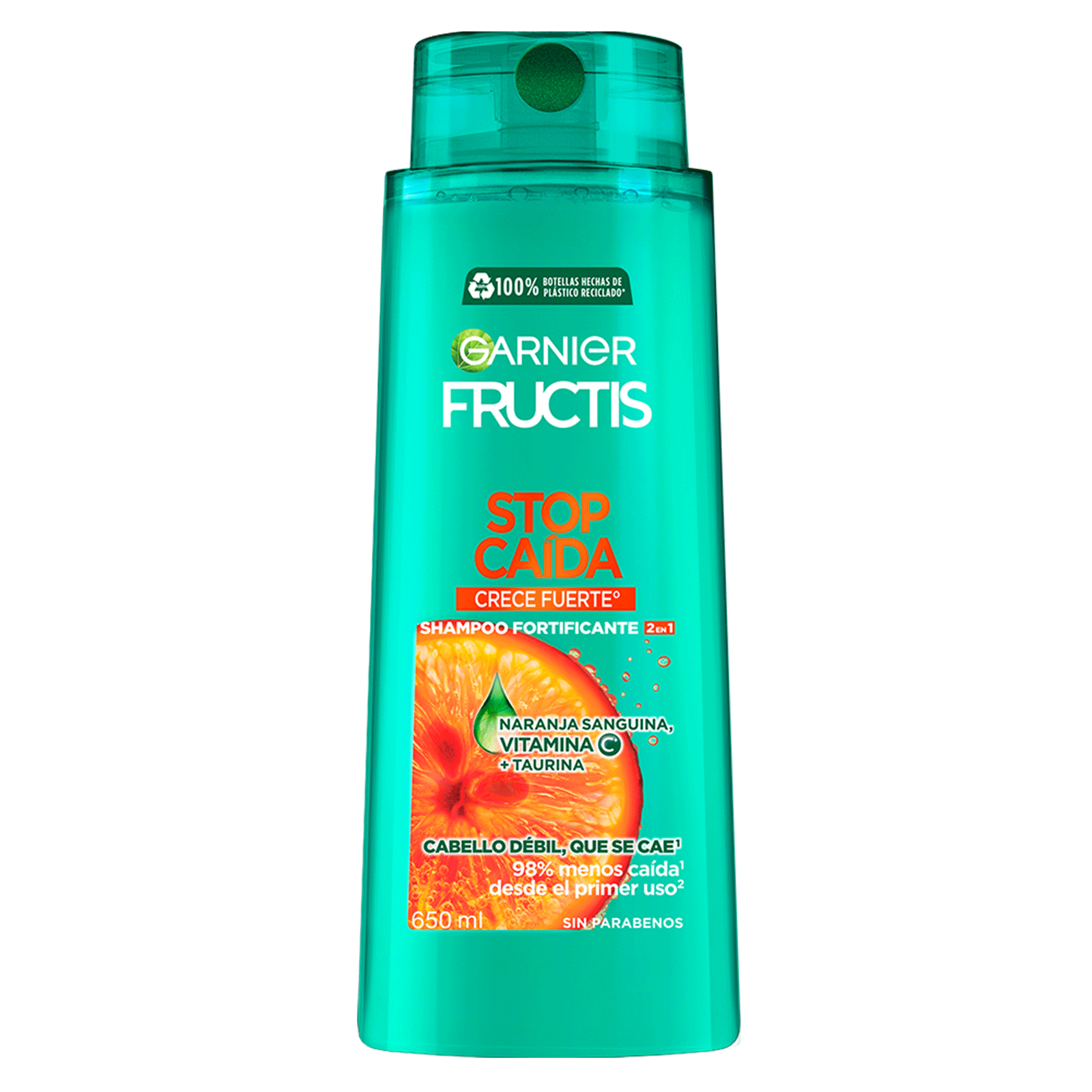 Shampoo Garnier Fructis Stop Caída Crece Fuerte con vitamina C° que reduce la caída del pelo con formula vegana para cabello debil