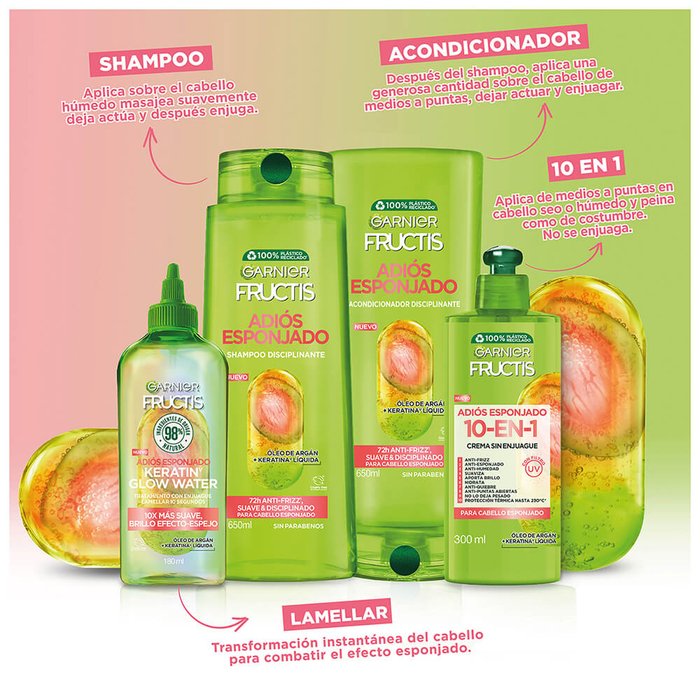 Shampoo 2 En 1 Anti Frizz Fructis Adiós Esponjado Garnier