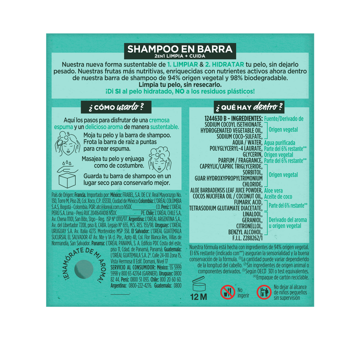 Hair Food Shampoo Sólido Aloe Línea Fructis Garnier México