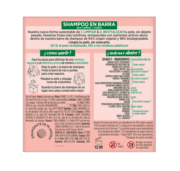 Hair Food Shampoo en Barra Sandía Garnier México