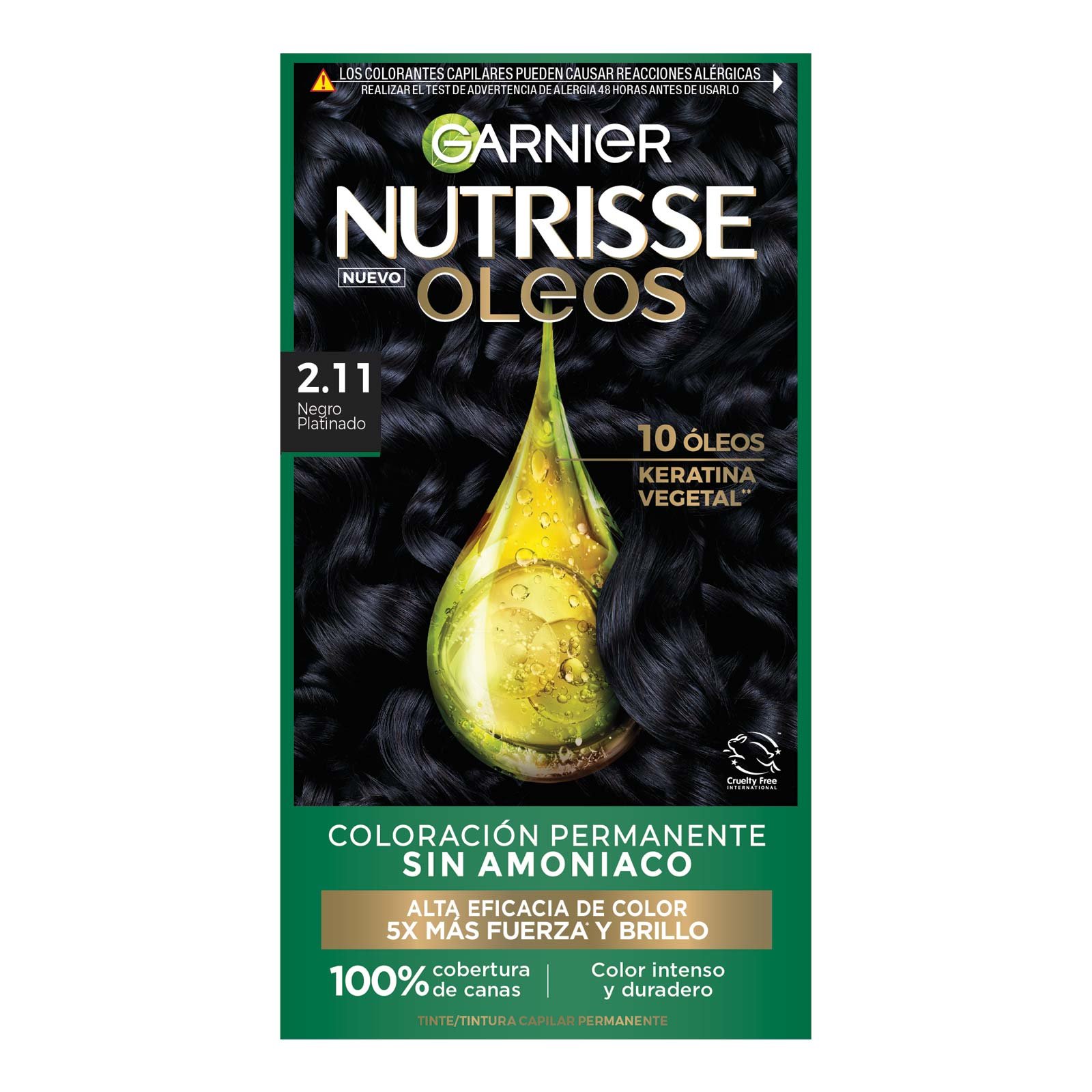 COLORACIÓN SIN AMONIACO NUTRISSE OLEOS TONO 2.11 NEGRO PLATINADO