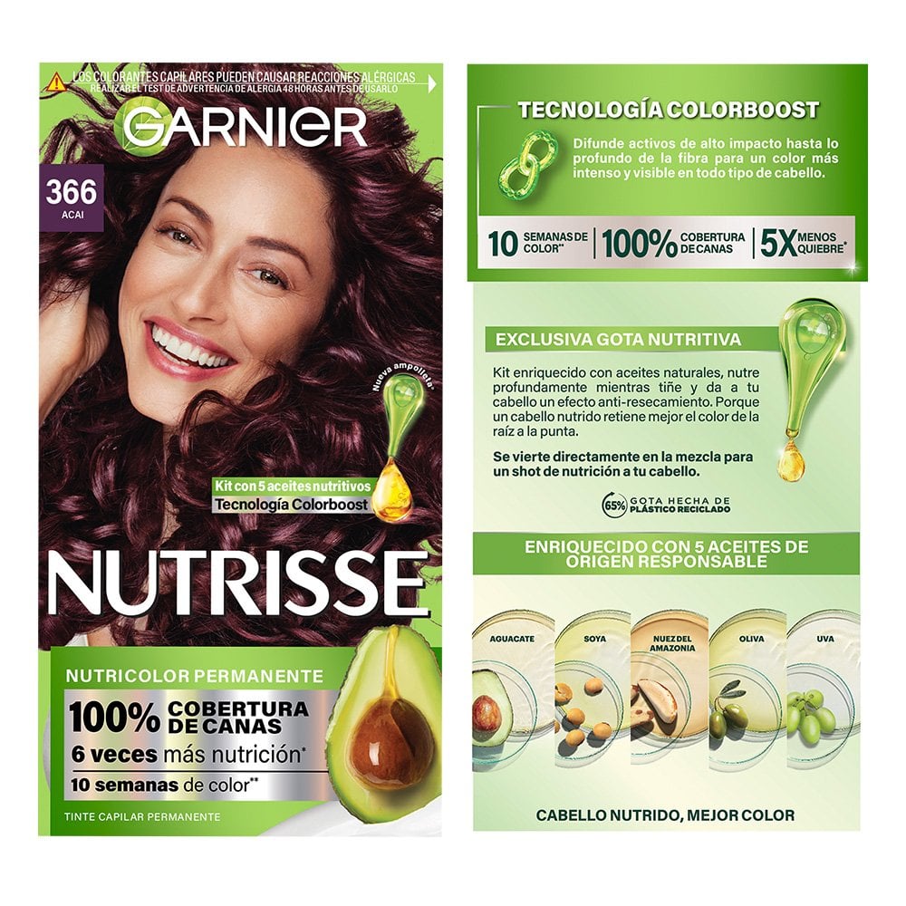 GARNIER NUTRISSE, NUTRISSE, NUTRISSE REGULAR, COLORACIÓN DE CABELLO, TINTE DE CABELLO, COLOR INTENSO, COLORACIÓN, FÓRMULA VEGANA, CRUELTY FREE, TONO 366, ACAI