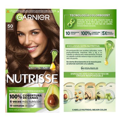 GARNIER NUTRISSE, NUTRISSE, NUTRISSE REGULAR, COLORACIÓN DE CABELLO, TINTE DE CABELLO, COLOR INTENSO, COLORACIÓN, FÓRMULA VEGANA, CRUELTY FREE, TONO 50, CASTAÑA