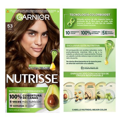 GARNIER NUTRISSE, NUTRISSE, NUTRISSE REGULAR, COLORACIÓN DE CABELLO, TINTE DE CABELLO, COLOR INTENSO, COLORACIÓN, FÓRMULA VEGANA, CRUELTY FREE, TONO 53, NUEZ