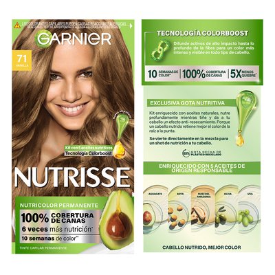 GARNIER NUTRISSE, NUTRISSE, NUTRISSE REGULAR, COLORACIÓN DE CABELLO, TINTE DE CABELLO, COLOR INTENSO, COLORACIÓN, FÓRMULA VEGANA, CRUELTY FREE, TONO 71, VAINILLA