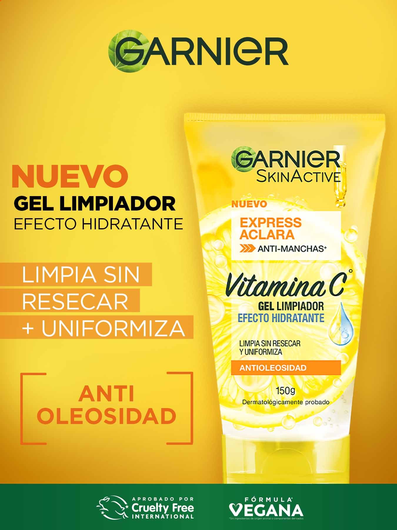 Nuevo Gel de Limpieza efecto hidratante, limpia sin resecar + uniformiza, anti – oleosidad.